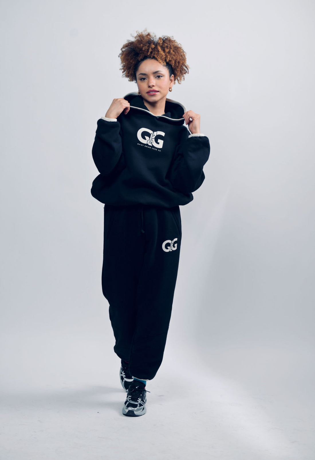 Black & Greige Signature Relaxed Hoodie Set