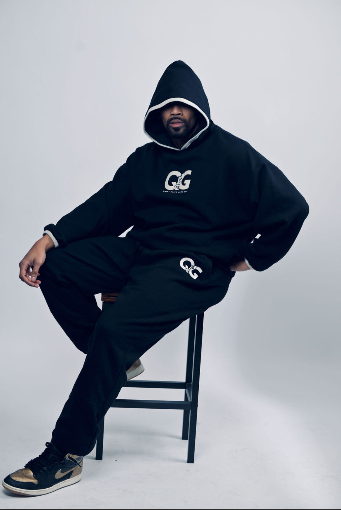 Black & Greige Signature Relaxed Hoodie Set